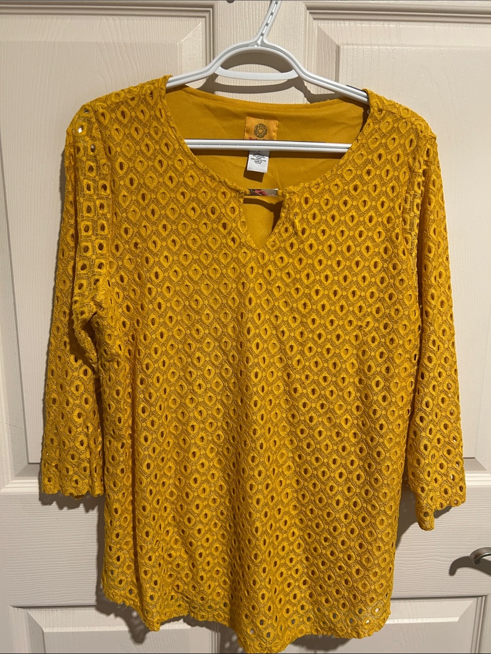 Ruby Rd. Mustard Crochet Lace Keyhole Tunic